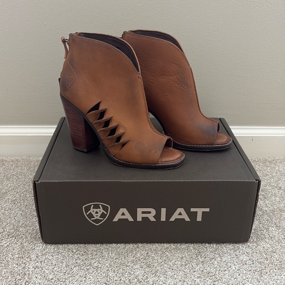 Ariat Tan Peep-Toe Ankle Booties - Picture 1 of 10